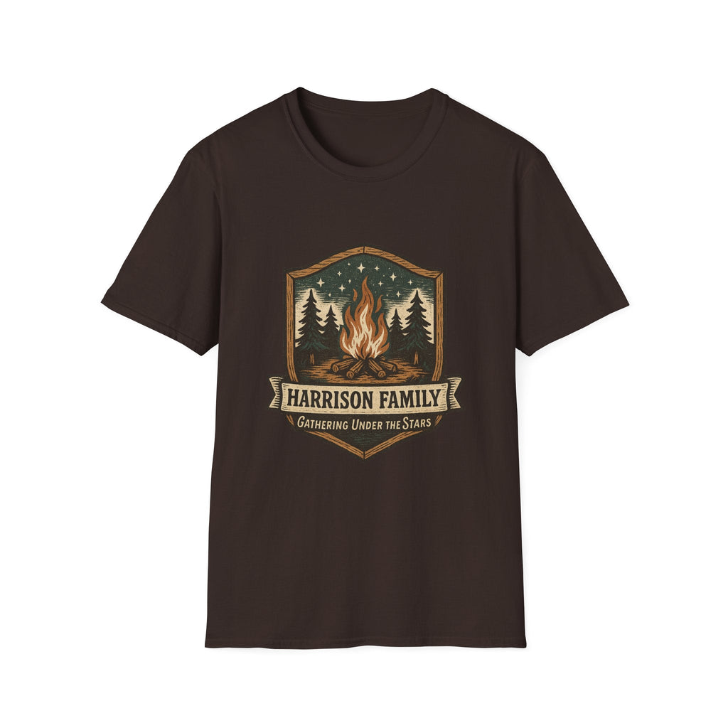 Personalized Campfire Badge T-Shirt | Custom Family Name Outdoor Tee | SummitPine
