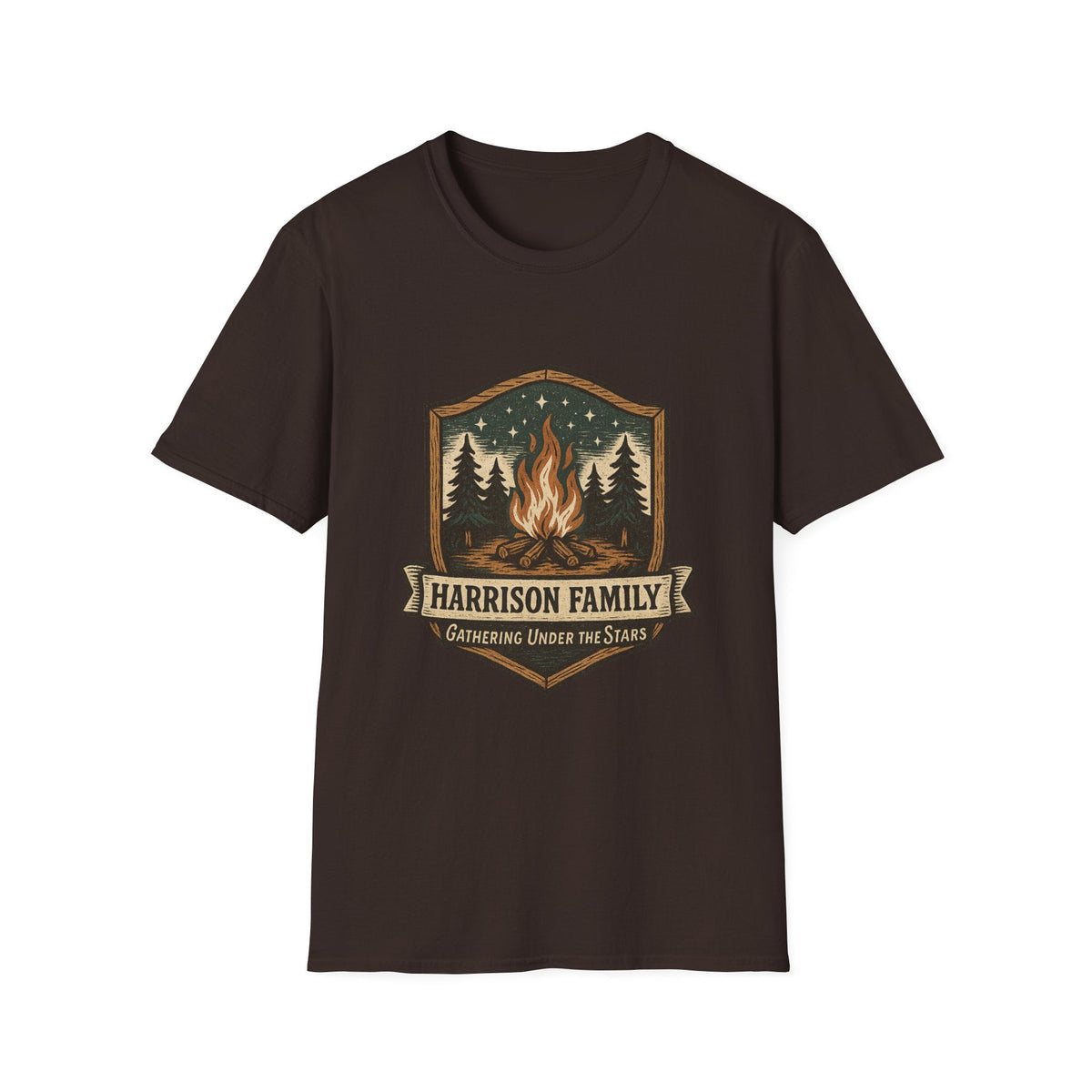 Personalized Campfire Badge T-Shirt | Custom Family Name Outdoor Tee | SummitPine