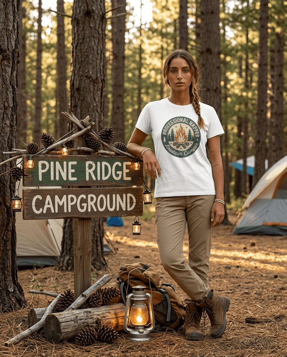 Professional Napper Campfire T-Shirt | Camping Nap Sleep Graphic Tee | SummitPine