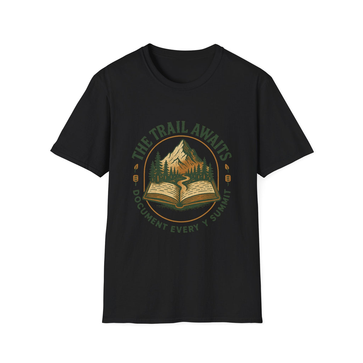 The Trail Awaits mountain and book illustration T-Shirt | hiking, adventure, nature | SummitPine