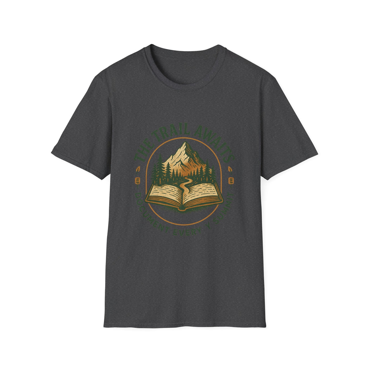 The Trail Awaits mountain and book illustration T-Shirt | hiking, adventure, nature | SummitPine