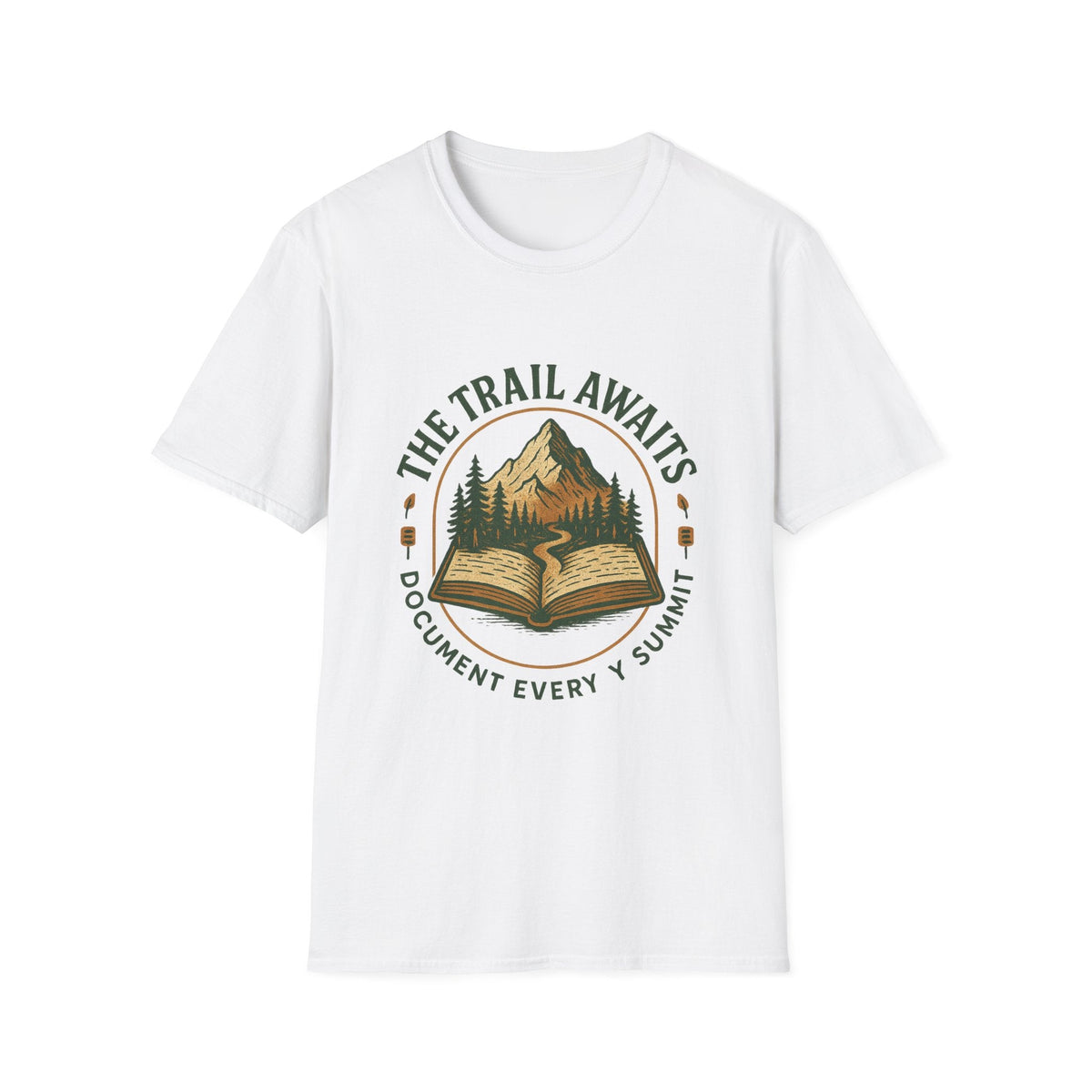 The Trail Awaits mountain and book illustration T-Shirt | hiking, adventure, nature | SummitPine