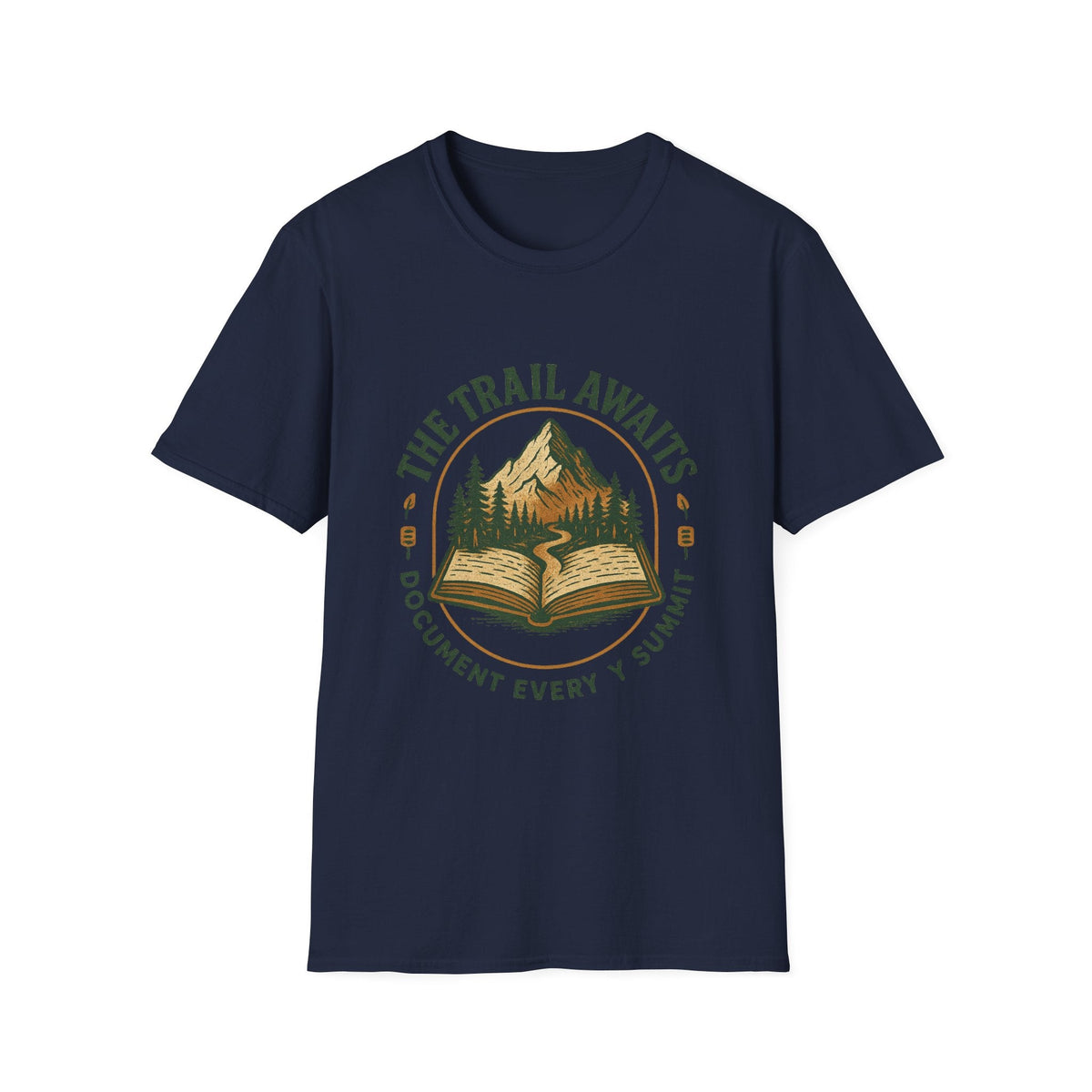 The Trail Awaits mountain and book illustration T-Shirt | hiking, adventure, nature | SummitPine