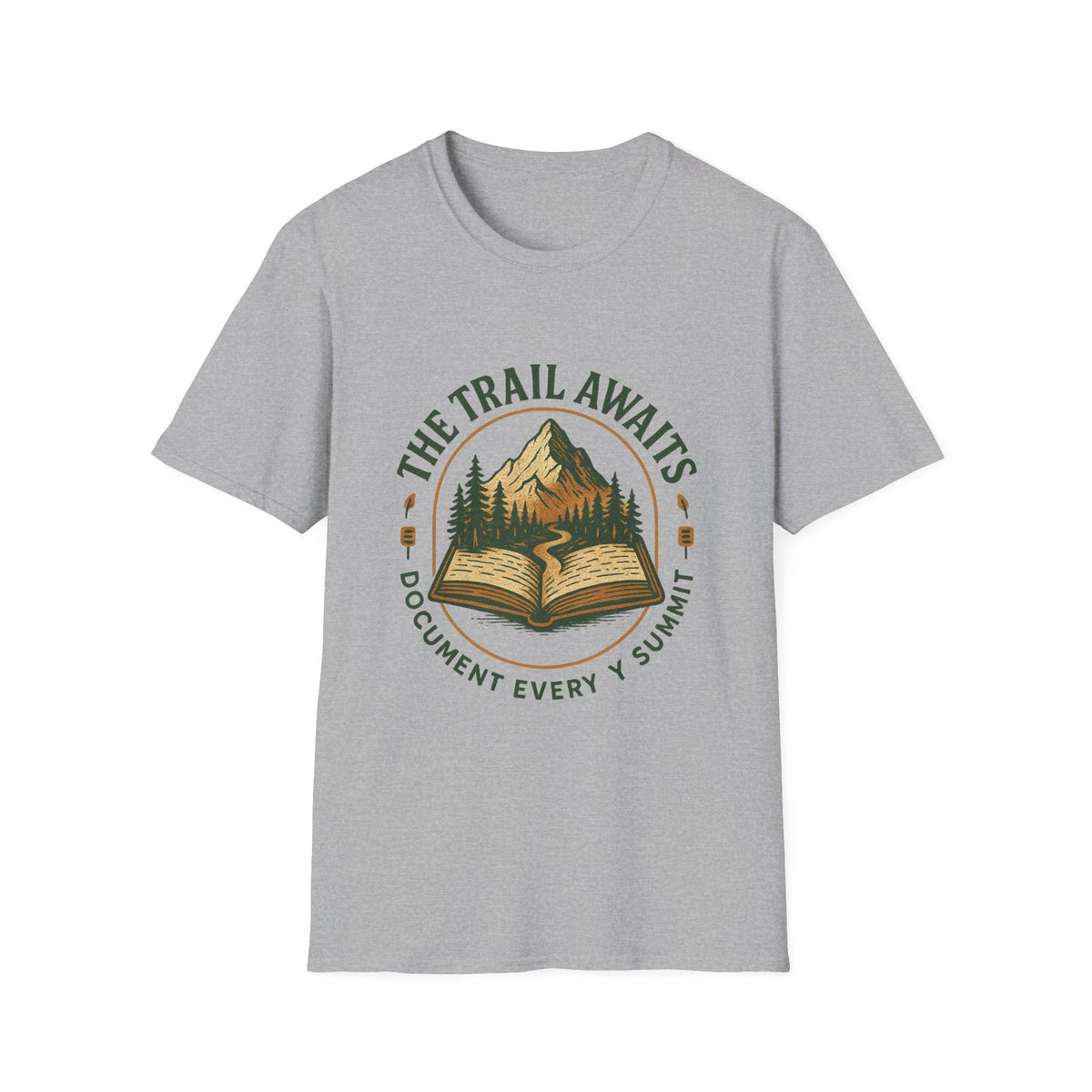 The Trail Awaits mountain and book illustration T-Shirt | hiking, adventure, nature | SummitPine