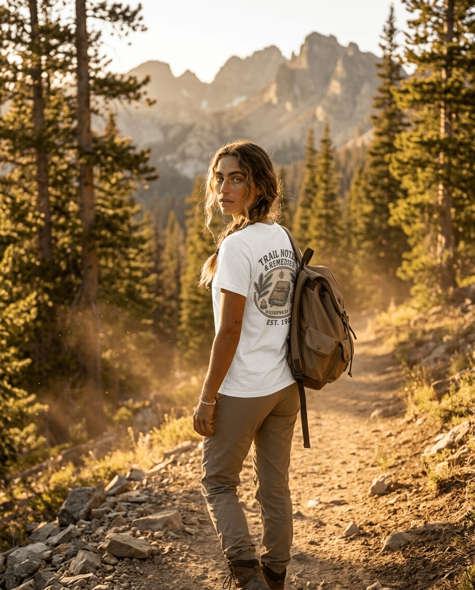 Trail Notes & Remedies T-Shirt | Wilderness Log, Vintage Botanical Design | SummitPine