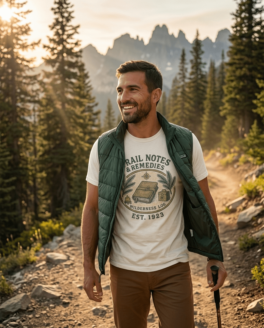 Trail Notes & Remedies T-Shirt | Wilderness Log, Vintage Botanical Design | SummitPine