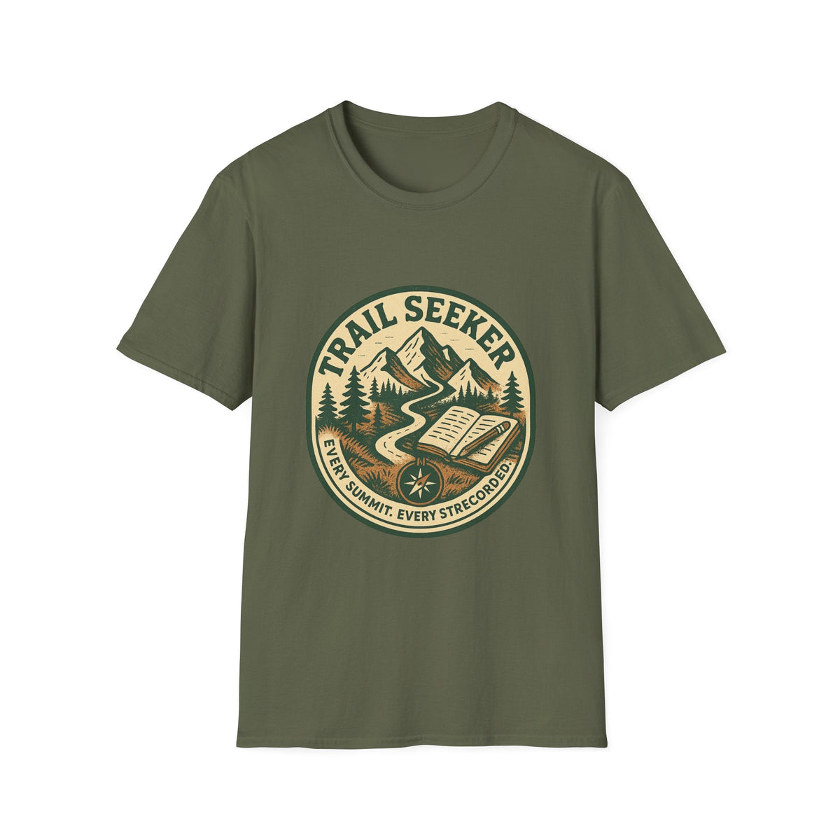Trail Seeker Badge T-Shirt | Mountain Hiking Emblem, Nature Graphic | SummitPine