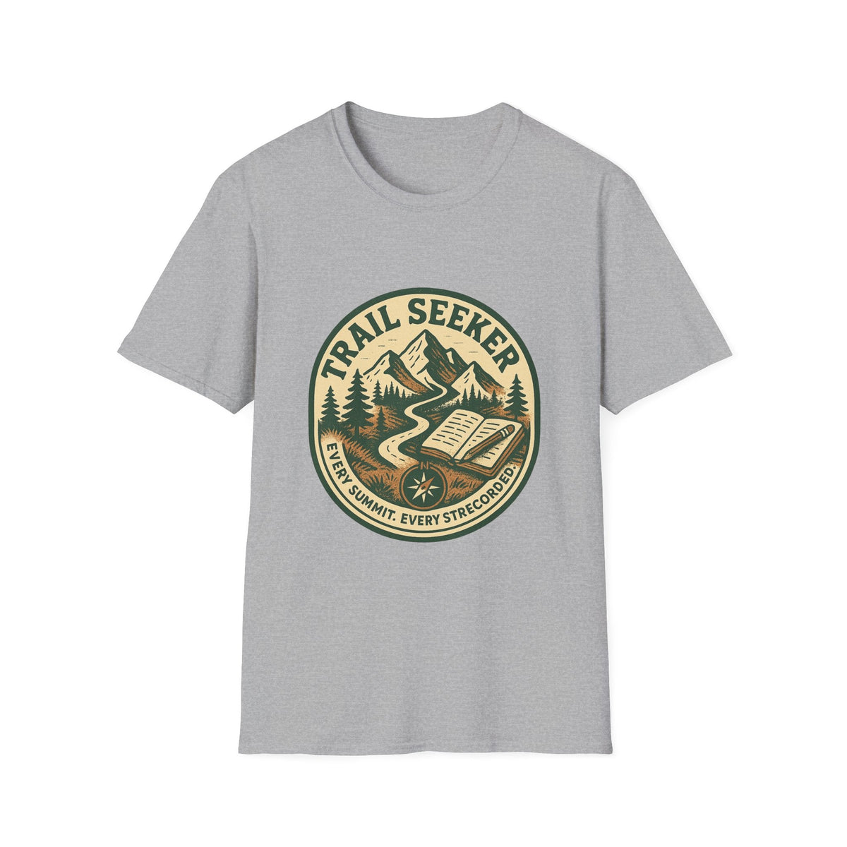 Trail Seeker Badge T-Shirt | Mountain Hiking Emblem, Nature Graphic | SummitPine