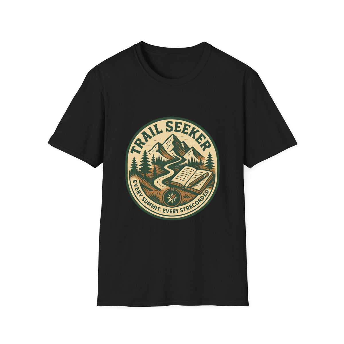 Trail Seeker Badge T-Shirt | Mountain Hiking Emblem, Nature Graphic | SummitPine