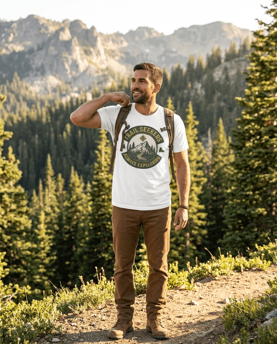 Trail Seekers mountain compass graphic T-Shirt | Adventure hiking design | SummitPine