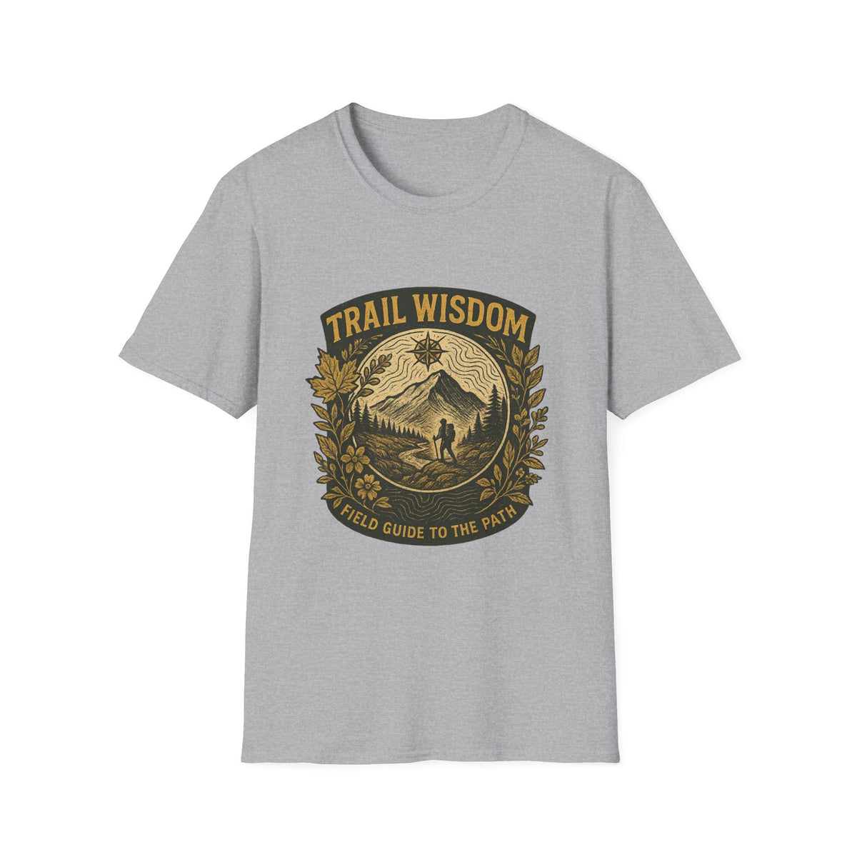 Trail Wisdom hiking badge T-Shirt | mountain compass outdoors design | SummitPine