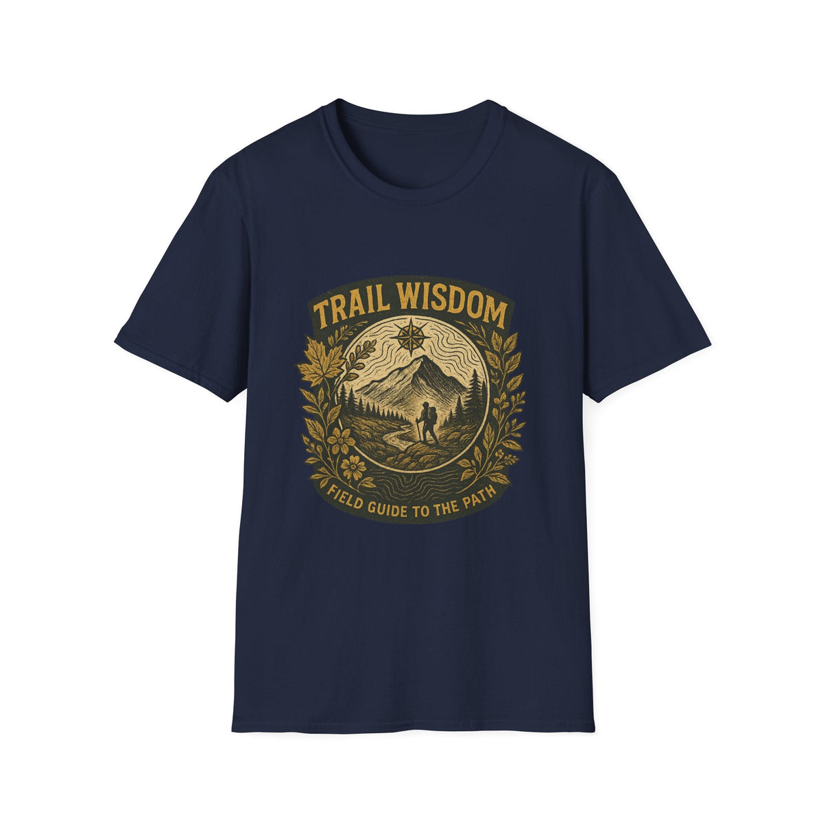 Trail Wisdom hiking badge T-Shirt | mountain compass outdoors design | SummitPine