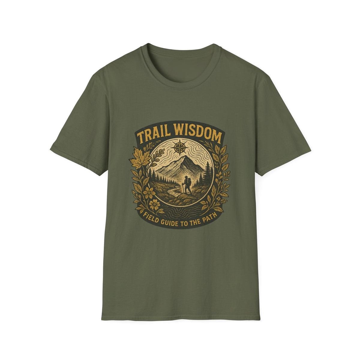 Trail Wisdom hiking badge T-Shirt | mountain compass outdoors design | SummitPine