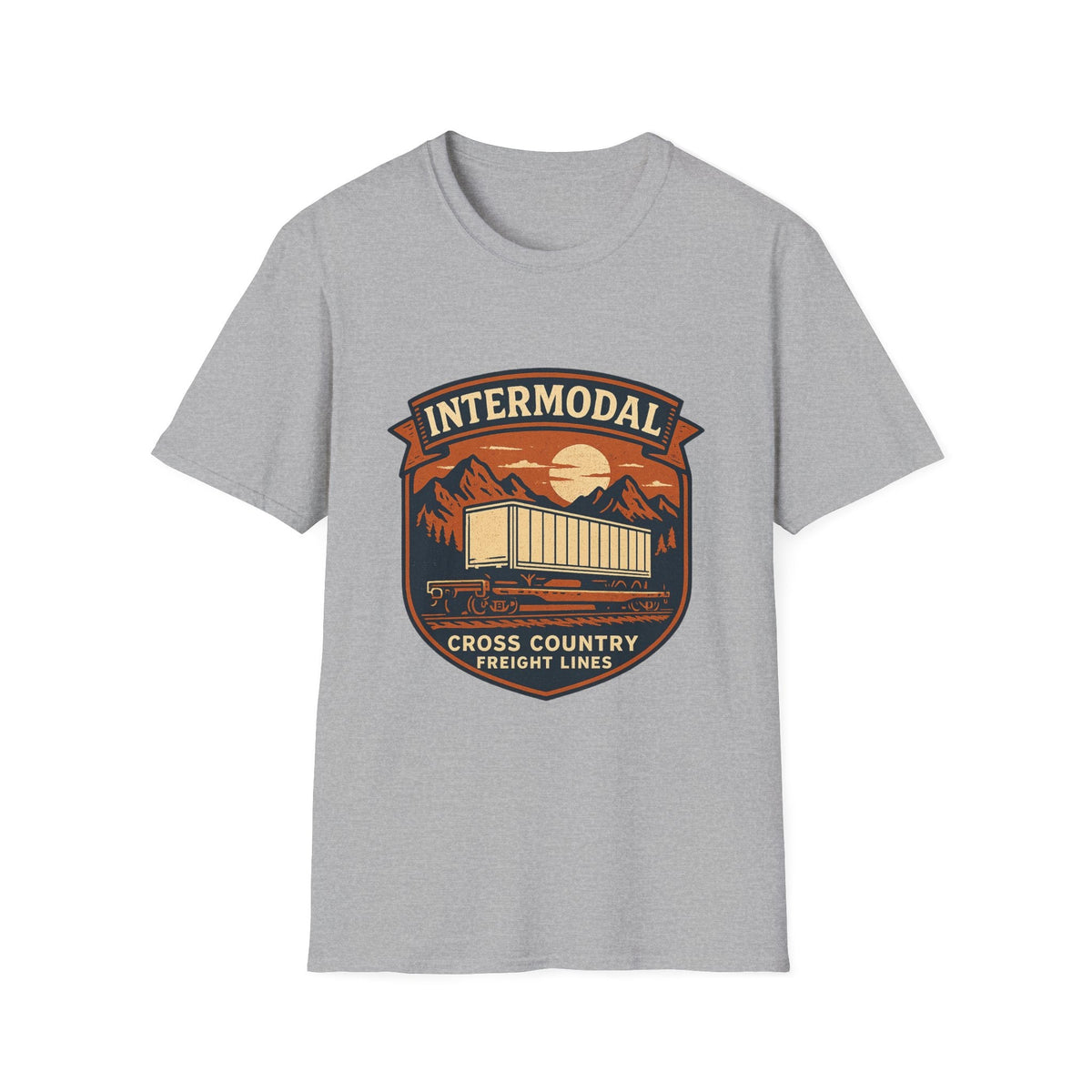 Vintage Freight Train T-Shirt | Retro Railroad Graphic Tee | Americana Mountain Sunset Shirt | SummitPine