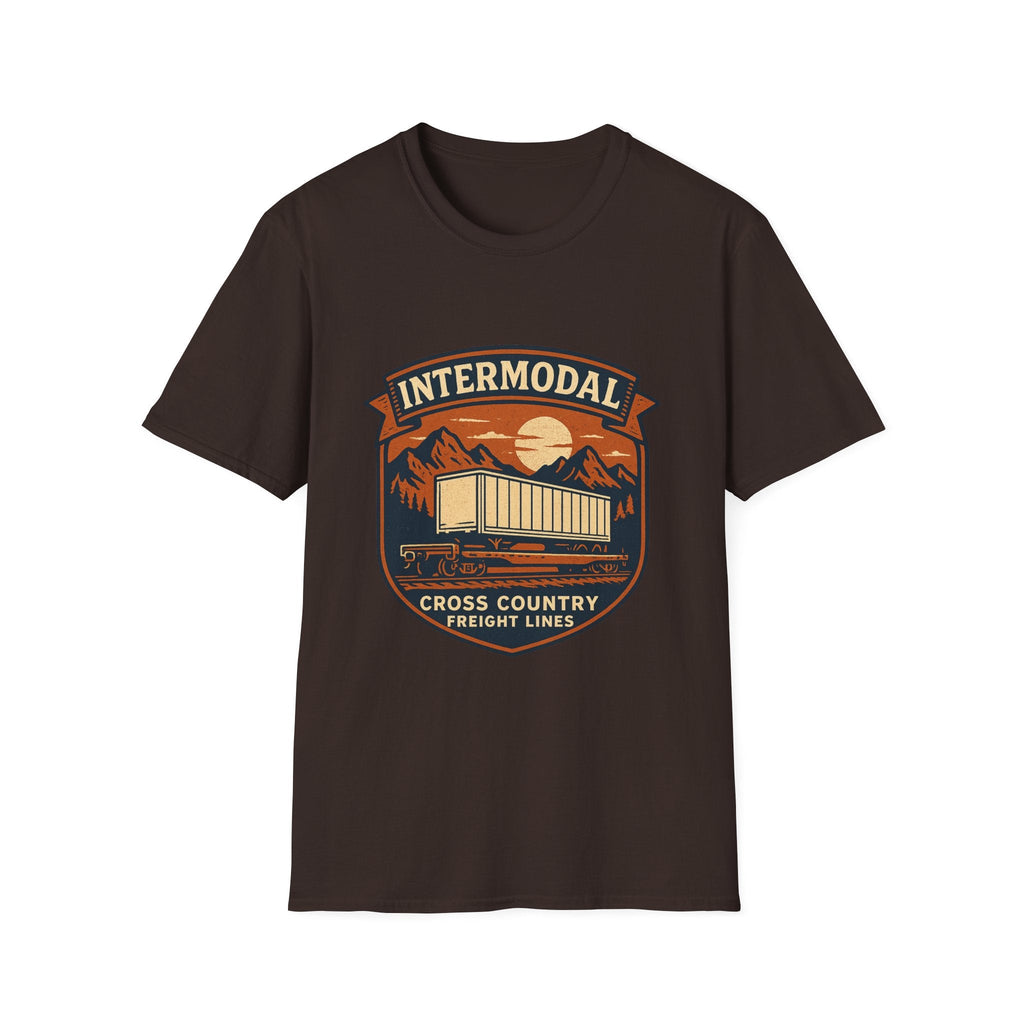 Vintage Freight Train T-Shirt | Retro Railroad Graphic Tee | Americana Mountain Sunset Shirt | SummitPine