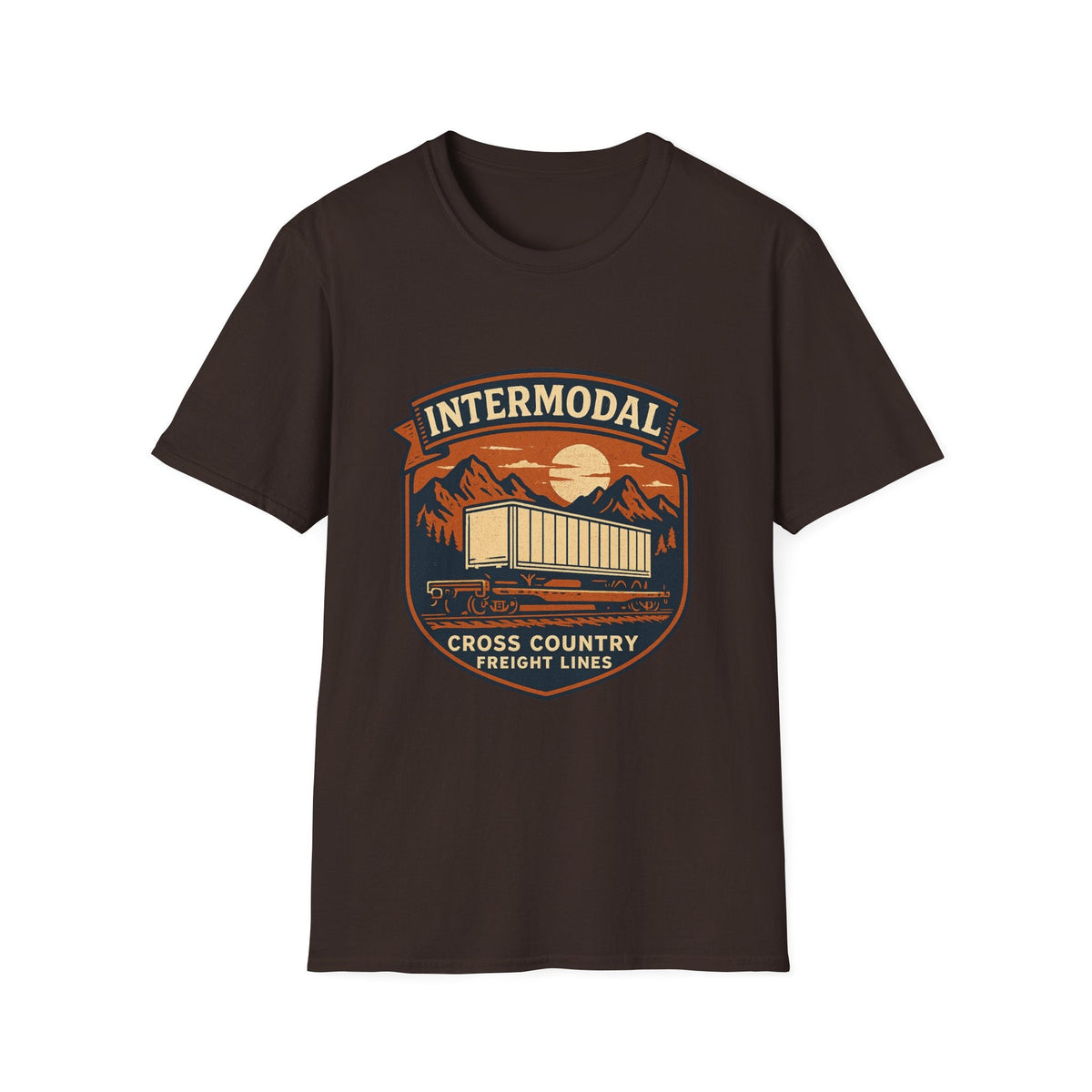 Vintage Freight Train T-Shirt | Retro Railroad Graphic Tee | Americana Mountain Sunset Shirt | SummitPine