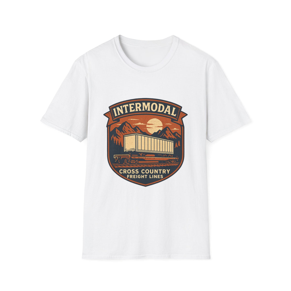 Vintage Freight Train T-Shirt | Retro Railroad Graphic Tee | Americana Mountain Sunset Shirt | SummitPine