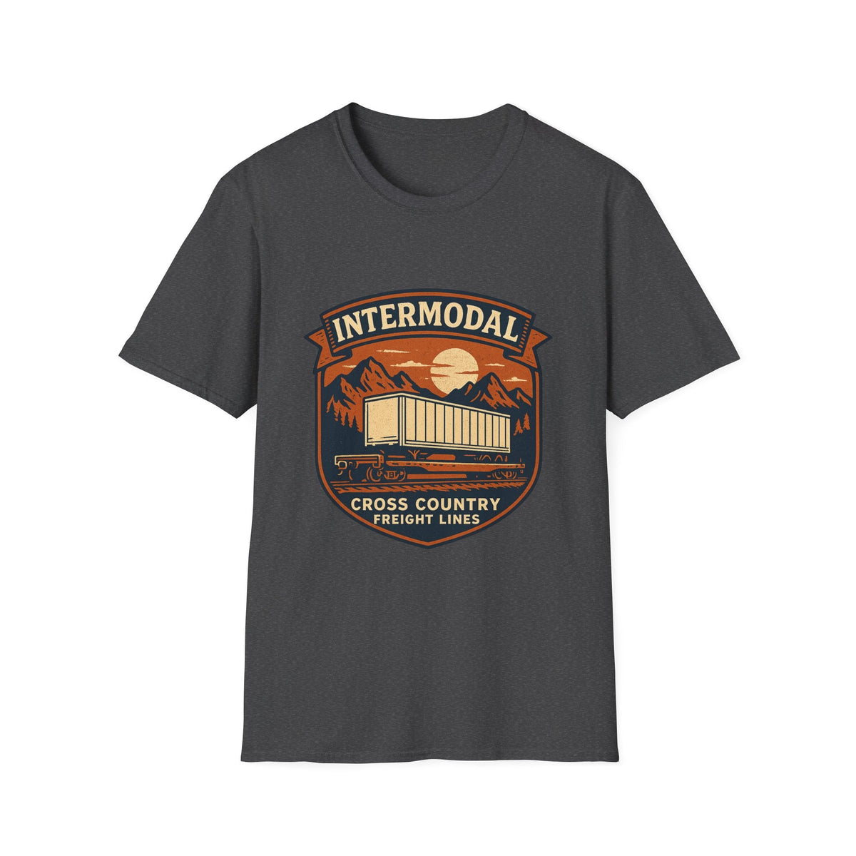 Vintage Freight Train T-Shirt | Retro Railroad Graphic Tee | Americana Mountain Sunset Shirt | SummitPine