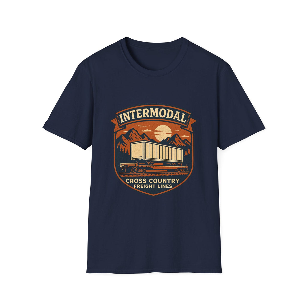 Vintage Freight Train T-Shirt | Retro Railroad Graphic Tee | Americana Mountain Sunset Shirt | SummitPine