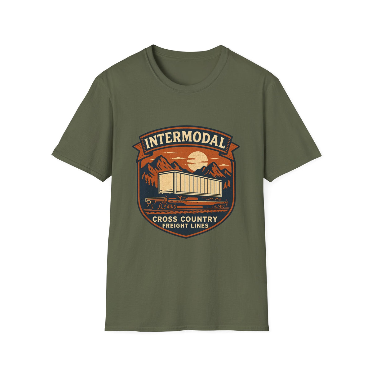 Vintage Freight Train T-Shirt | Retro Railroad Graphic Tee | Americana Mountain Sunset Shirt | SummitPine