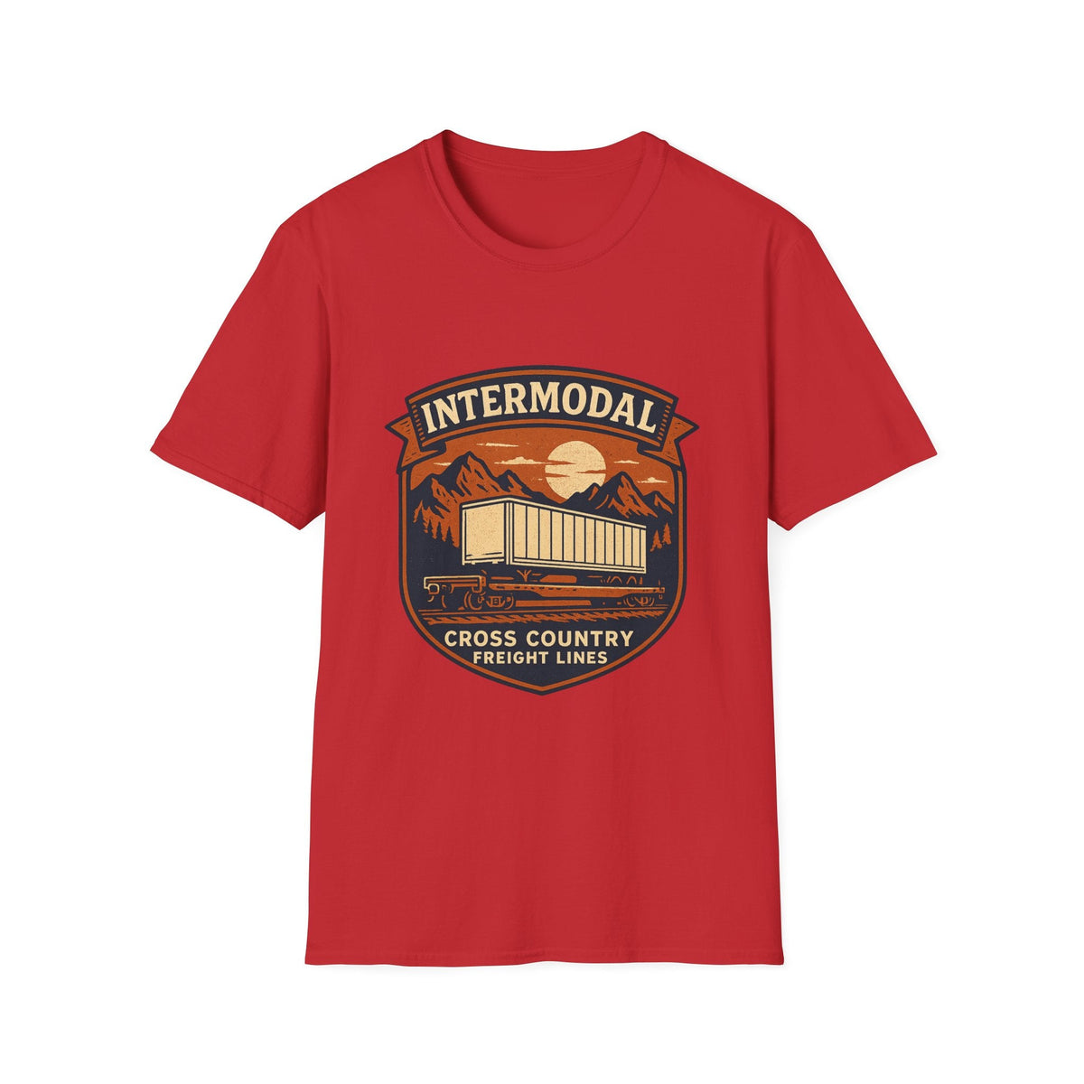 Vintage Freight Train T-Shirt | Retro Railroad Graphic Tee | Americana Mountain Sunset Shirt | SummitPine
