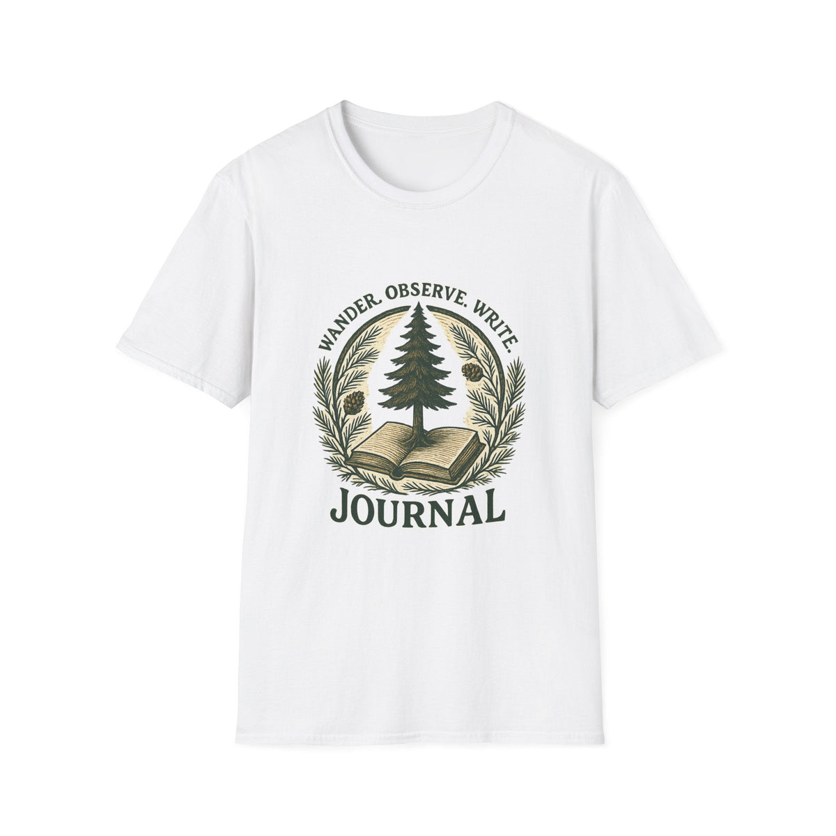Wander Observe Write Journal T-Shirt | Nature Tree, Pinecone, Botanical Design | SummitPine