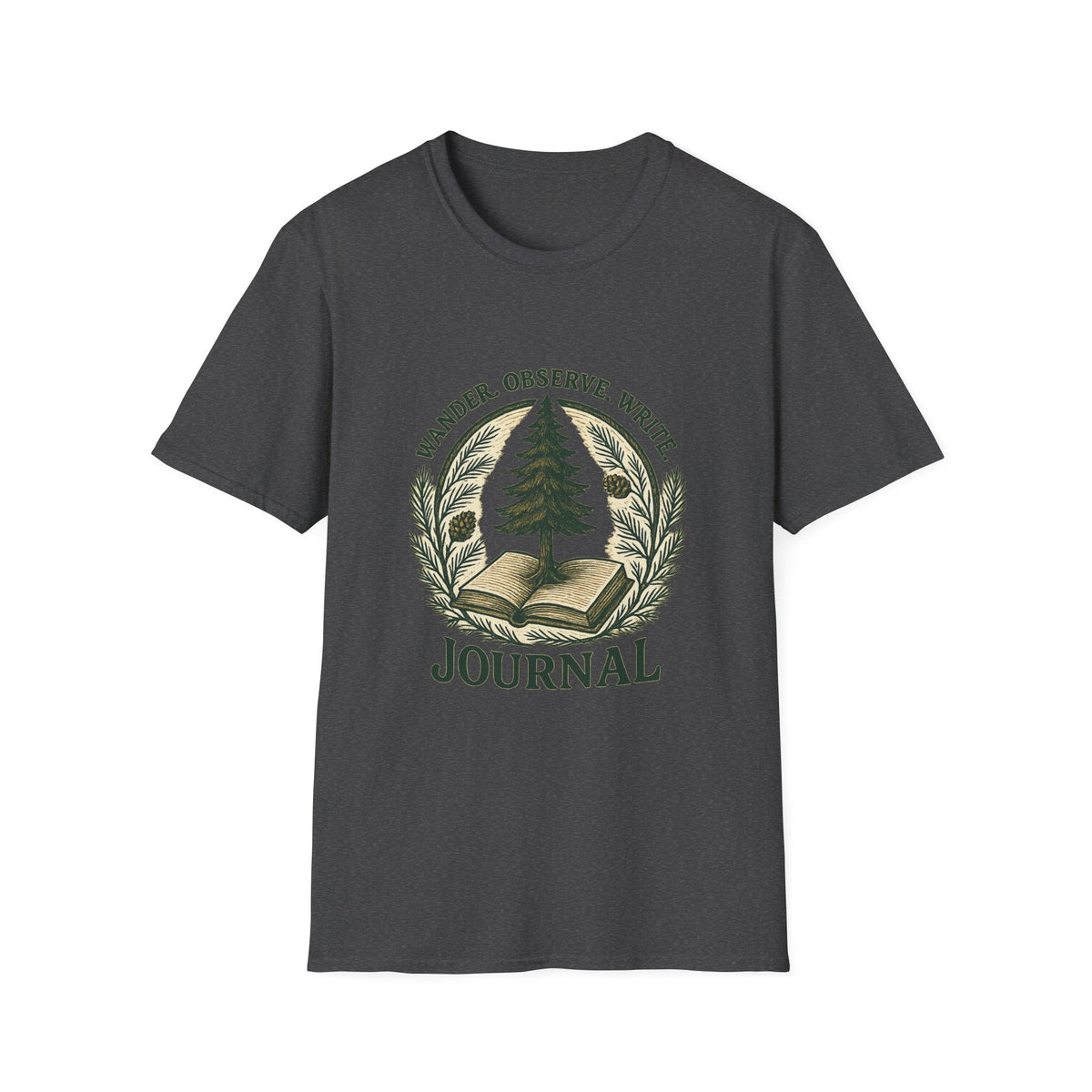 Wander Observe Write Journal T-Shirt | Nature Tree, Pinecone, Botanical Design | SummitPine