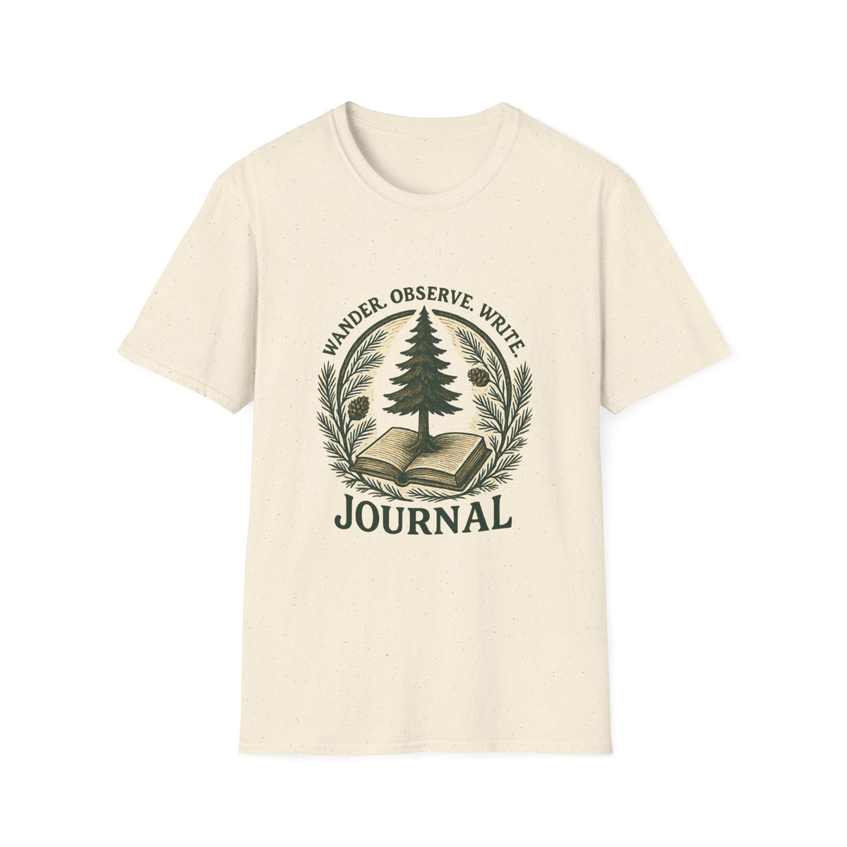 Wander Observe Write Journal T-Shirt | Nature Tree, Pinecone, Botanical Design | SummitPine