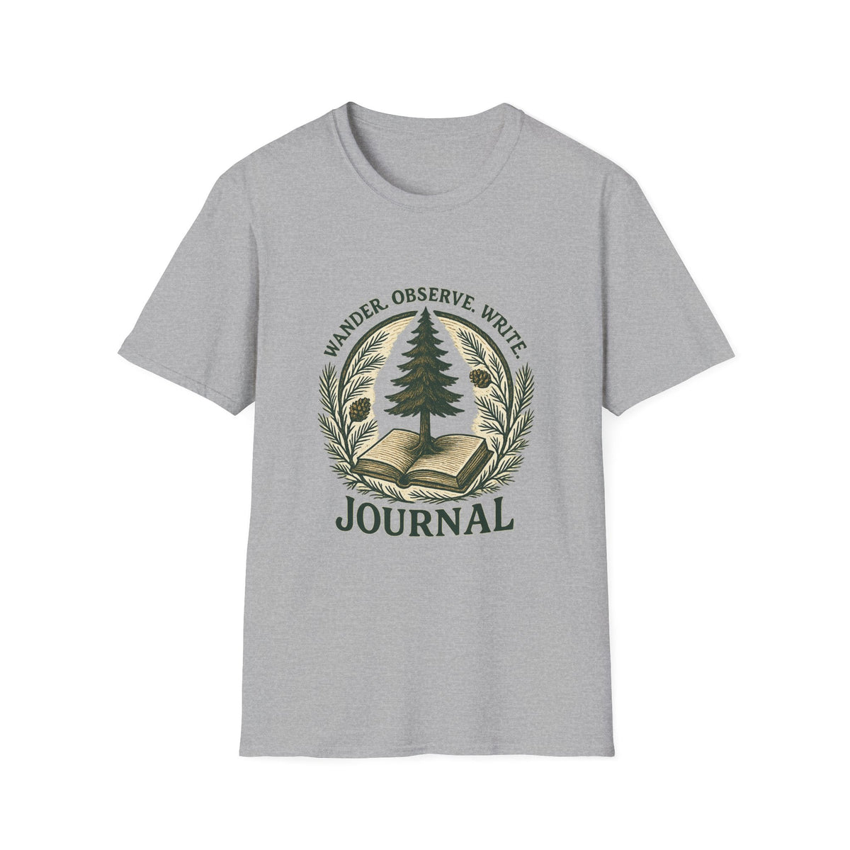 Wander Observe Write Journal T-Shirt | Nature Tree, Pinecone, Botanical Design | SummitPine