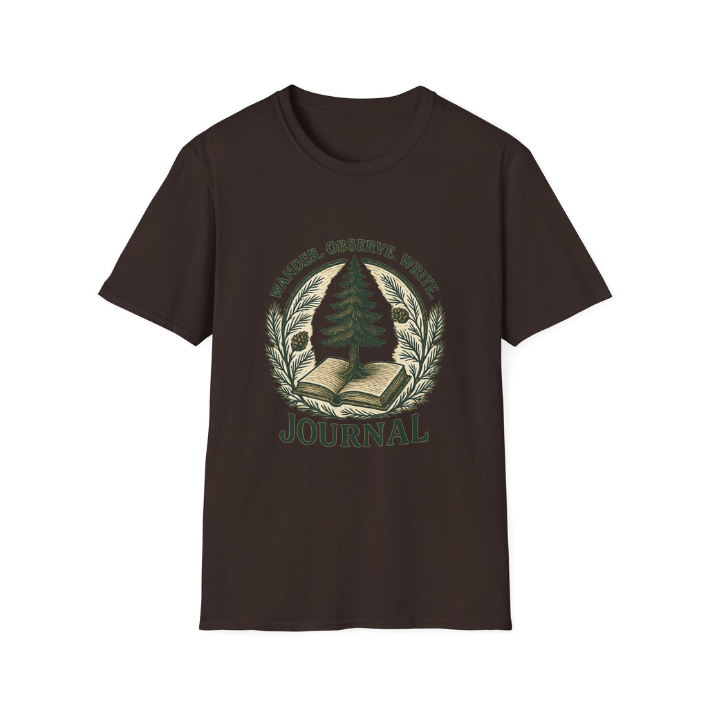 Wander Observe Write Journal T-Shirt | Nature Tree, Pinecone, Botanical Design | SummitPine