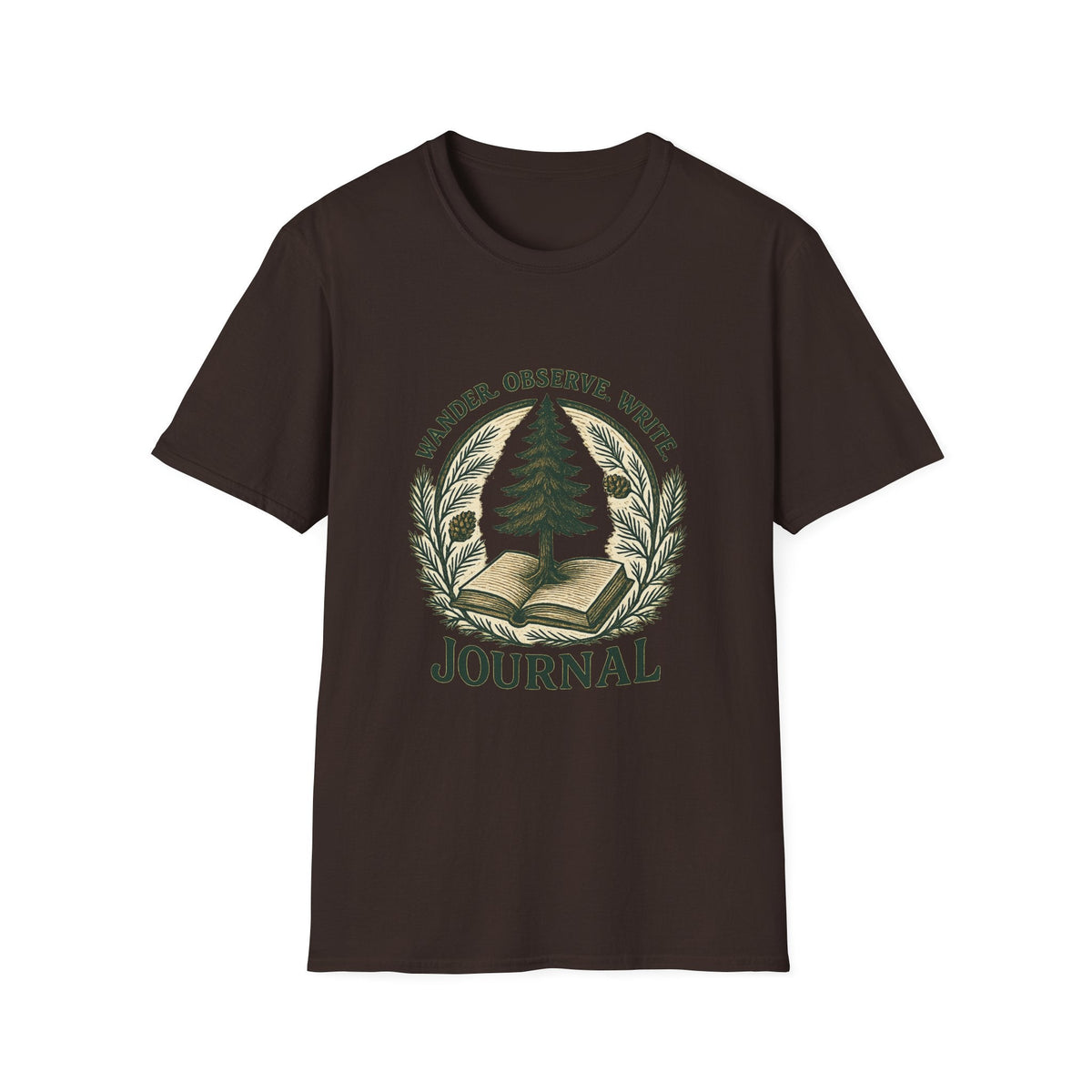 Wander Observe Write Journal T-Shirt | Nature Tree, Pinecone, Botanical Design | SummitPine