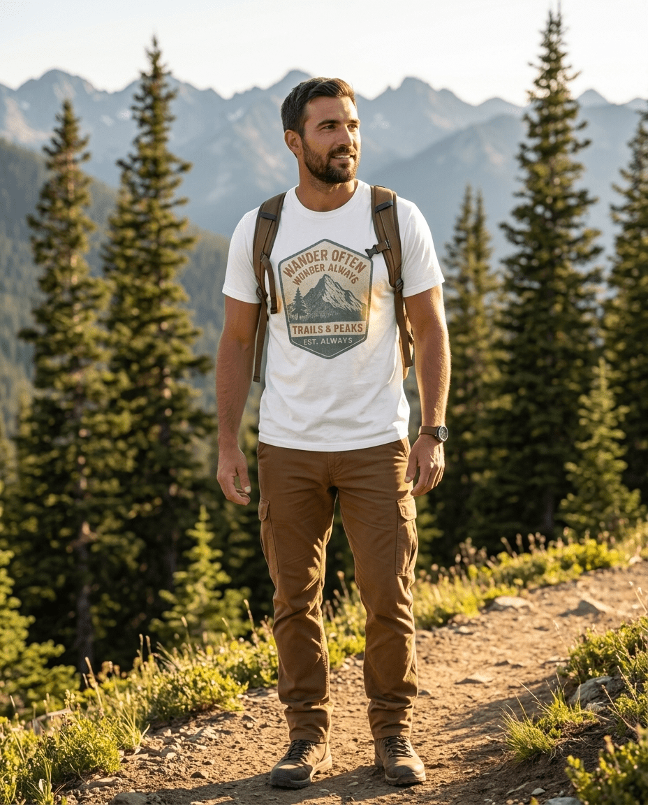 Wander Often Wonder Always Mountain Badge T-Shirt | Trails & Peaks Tee | SummitPine