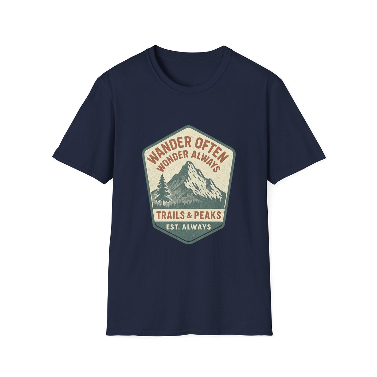 Wander Often Wonder Always Mountain Badge T-Shirt | Trails & Peaks Tee | SummitPine