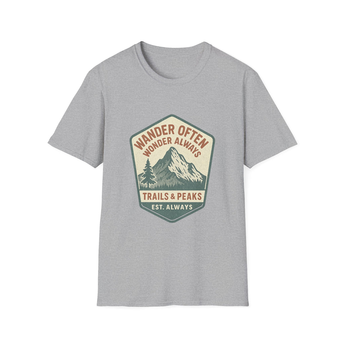 Wander Often Wonder Always Mountain Badge T-Shirt | Trails & Peaks Tee | SummitPine