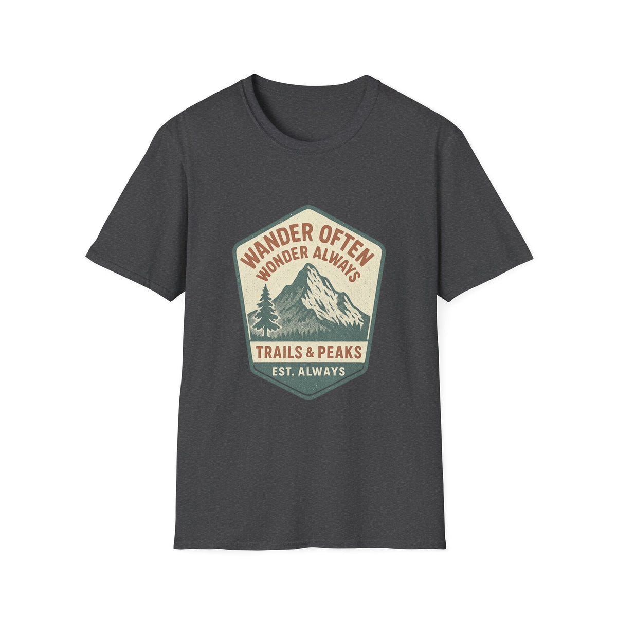 Wander Often Wonder Always Mountain Badge T-Shirt | Trails & Peaks Tee | SummitPine