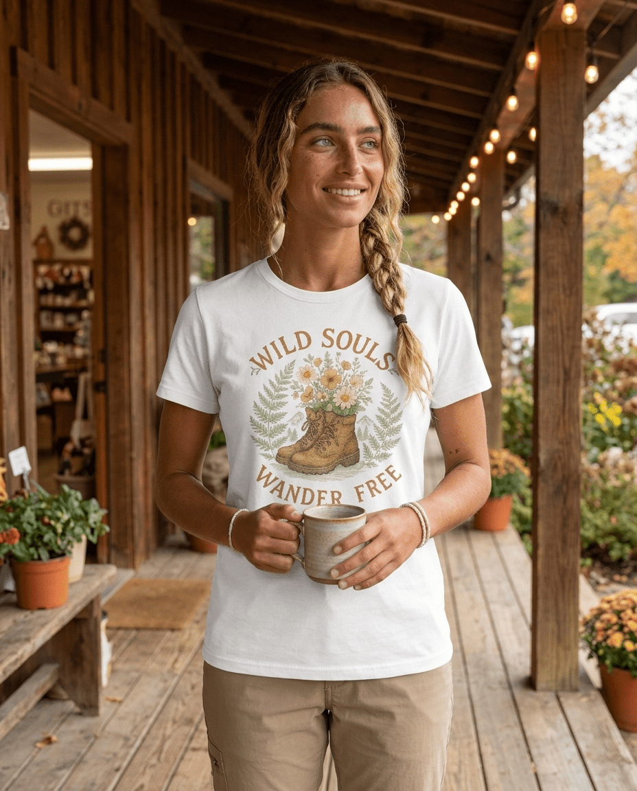 Wild Souls boot with flowers T-Shirt | wander free floral graphic | SummitPine