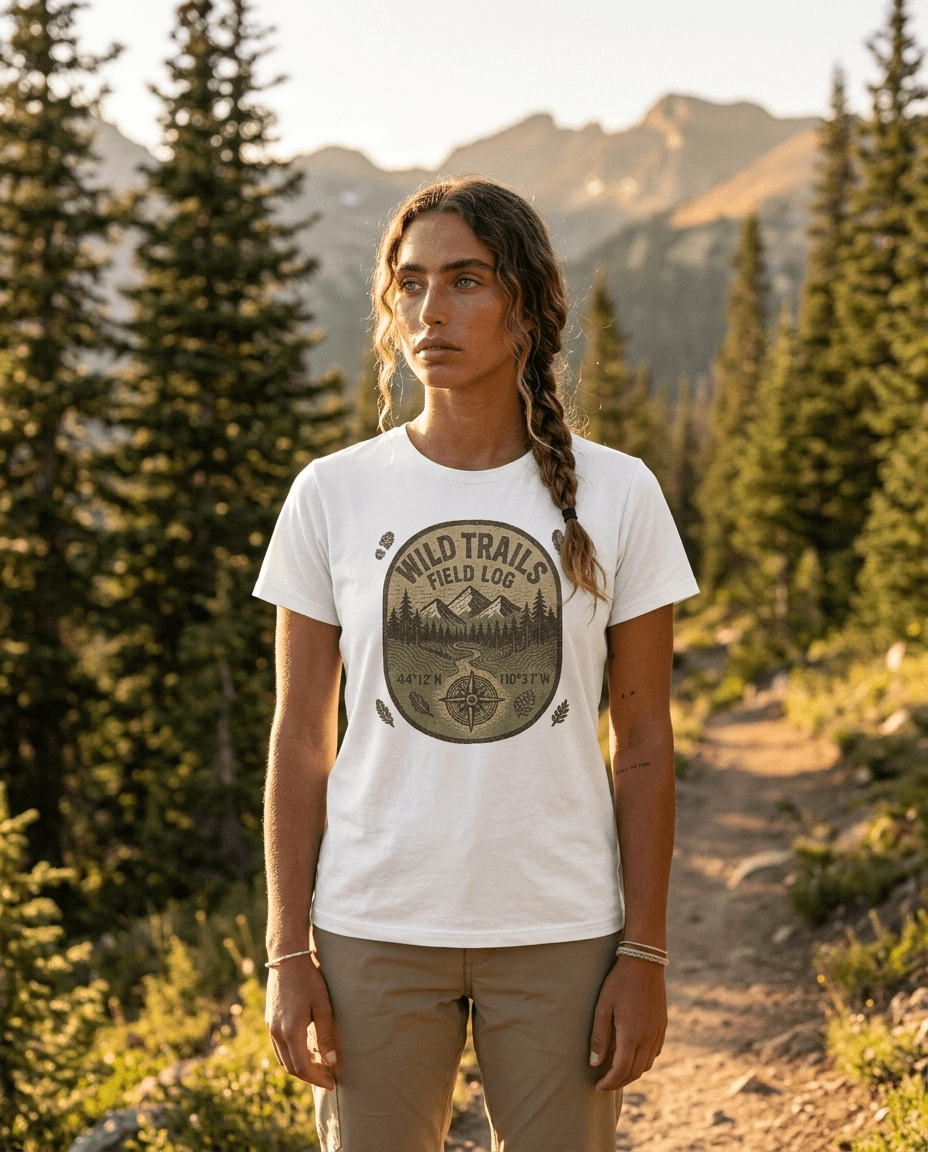 Wild Trails Field Log T-Shirt | Mountain Hiking Badge, Outdoor Adventure Tee | SummitPine