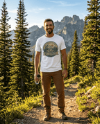 Wilderness Mountains Graphic T-Shirt | Hiking Badge Retro Outdoor Tee | SummitPine