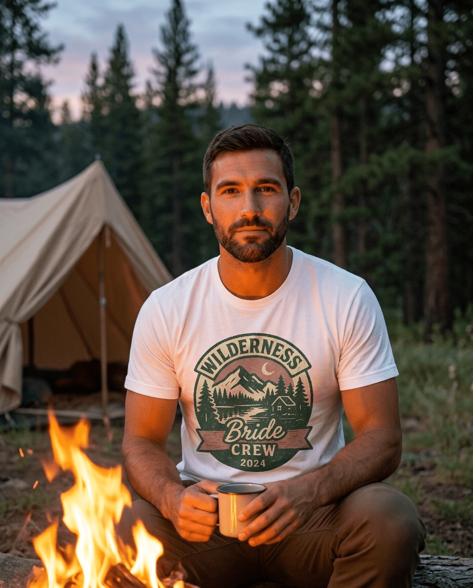 Wilderness Mountains Nightscapes T-Shirt | Bride Crew 2024 Badge | SummitPine