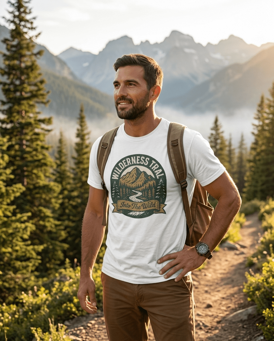 Wilderness Trail mountain badge T-Shirt | camping outdoors hiking design | SummitPine